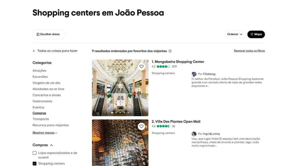 Shopping Mangabeira aparece em 1º lugar no ranking do Trip Advisor, conforme opiniões de clientes e frequentadores (Foto Reprodução/TripAdvisor)