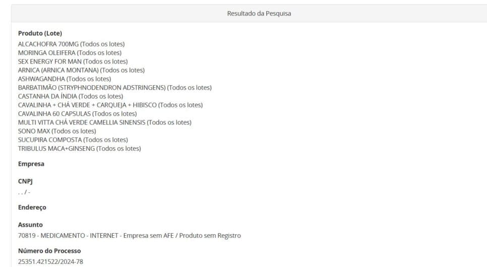 13 chás populares proibidos pela ANVISA pt 1 (Foto Reprodução/ANVISA)