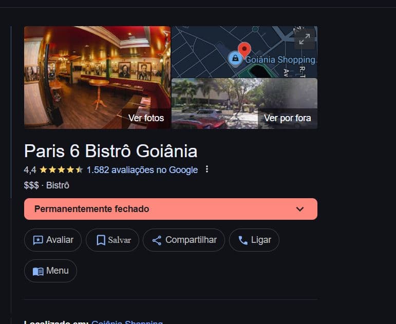 Paris 6 já consta como encerrado no Goiânia Shopping (Foto Reprodução/Instagram)