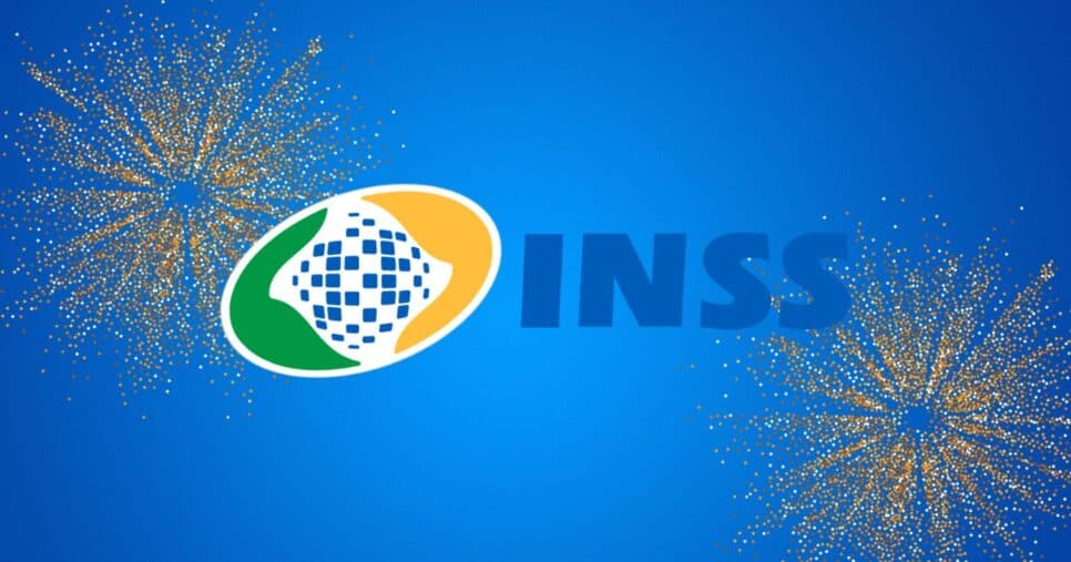 Logo do INSS e fogos de artifício (Fotos: Reproduções / Internet / Canva)