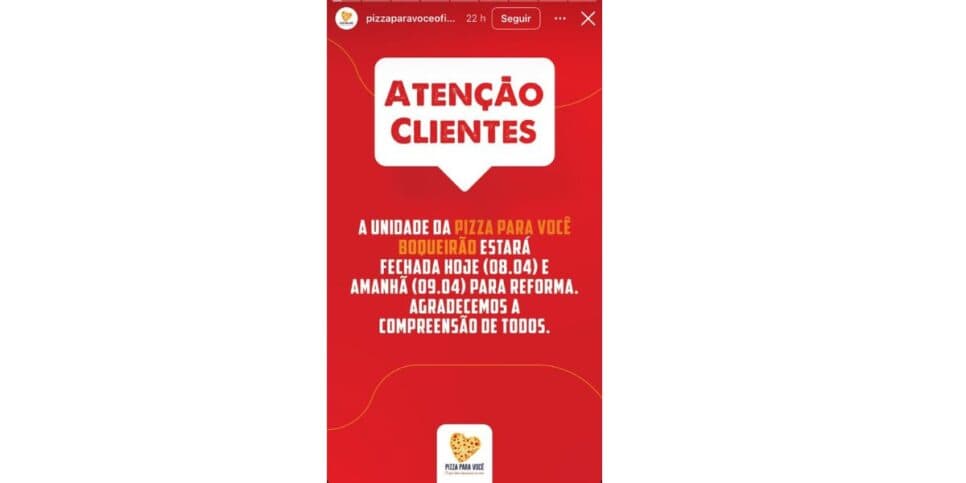 Nota Pizza Para Você (Foto: Reprodução / Instagram)