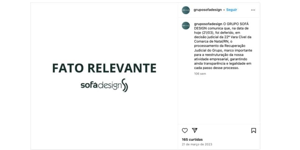 Nota Sofá Design (Foto: Reprodução / Instagram)