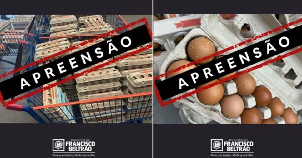 Ovos foram apreendidos após constatação insalubre (Foto Reprodução/Montagem/Prefeitura de Francisco Beltrão) Ovos foram apreendidos após constatação insalubre (Foto Reprodução/Montagem/Prefeitura de Francisco Beltrão)