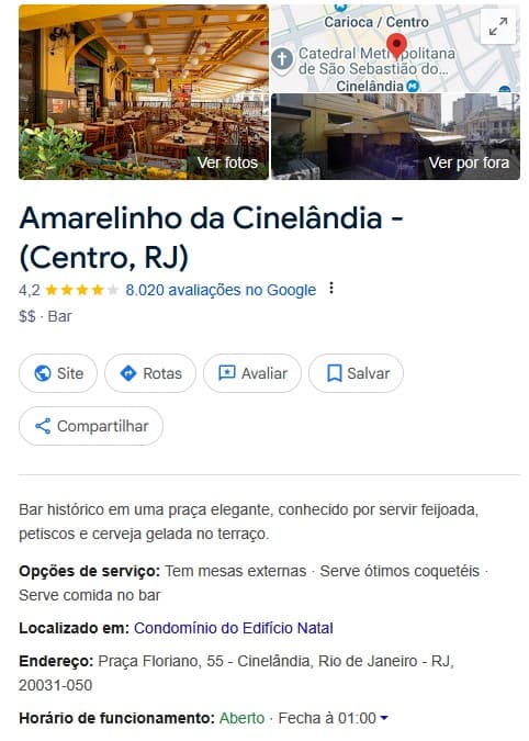 Restaurante segue em funcionamento no RJ (Foto: Reprodução / Google Maps)