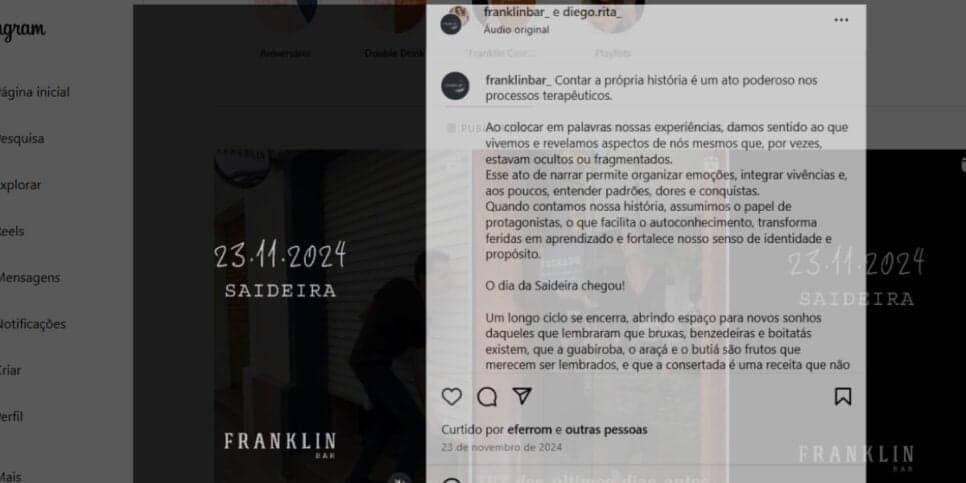 Franklin Bar no comunicado de fechamento (Reprodução: Instagram)