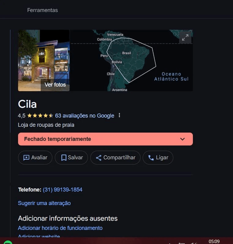 Cila já consta como fechada no Google (Foto Reprodução/Maps)