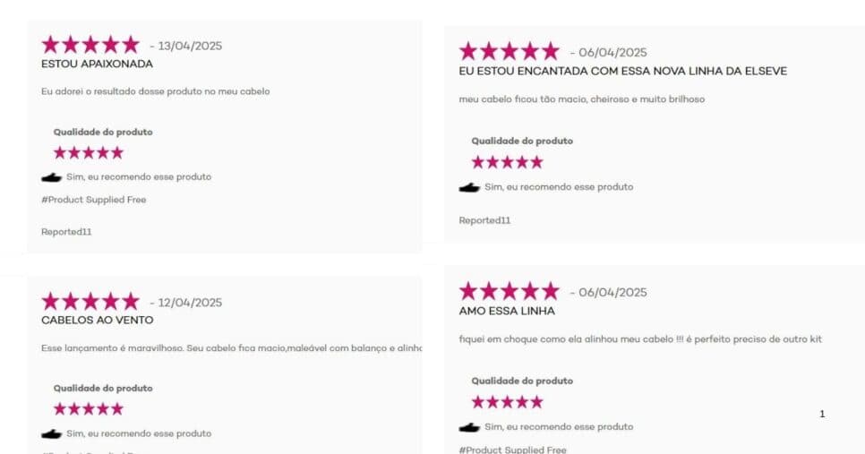 Avaliações majoritariamente positivas no site oficial da marca (Foto Reprodução/L'Oréal)  