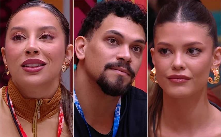 Renata, Vinícius e Vitória estão no paredão do BBB25 (Foto: Reprodução / Globo)
