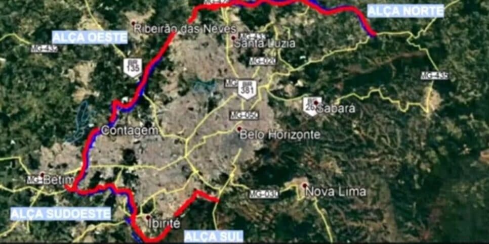 Traçado do rodoanel de Belo Horizonte (Reprodução: Internet)