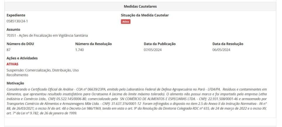 Resolução da ANVISA contra Uva Passa sem marca parte 1 (Foto Reprodução/ANVISA)