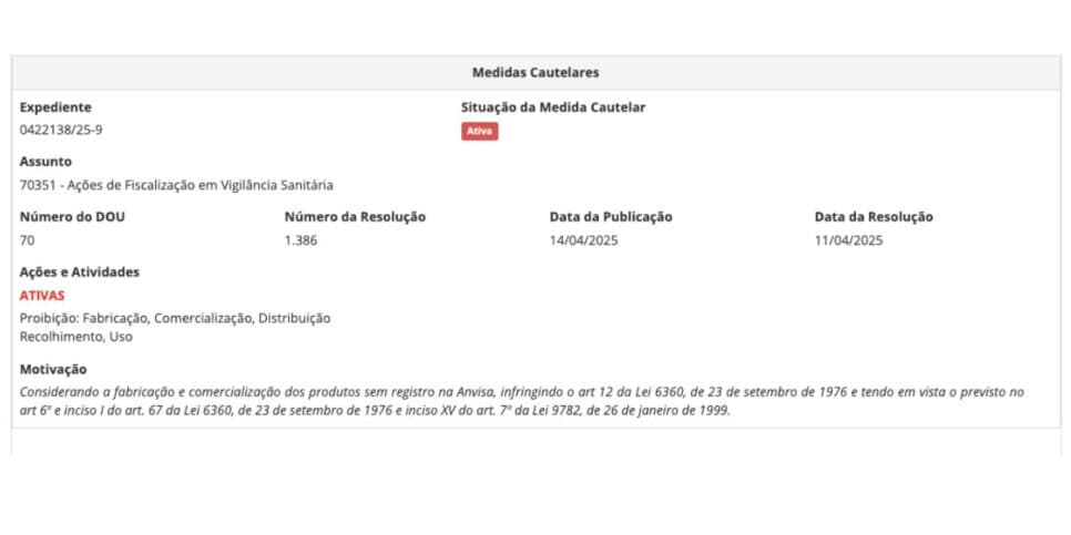Medida da Anvisa contra a marca Mercado do Banho (Foto: Reprodução / site oficial)