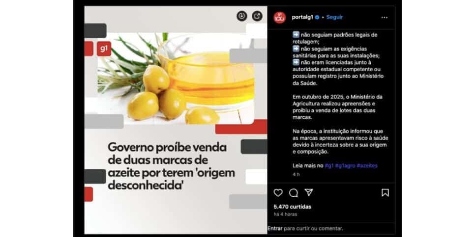 Publicação do G1, da Globo (Foto: Reprodução / Instagram) Publicação do G1, da Globo (Foto: Reprodução / Instagram)