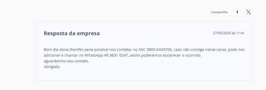 Resposta da empresa Amanhecer (Foto Reprodução/Reclame Aqui)