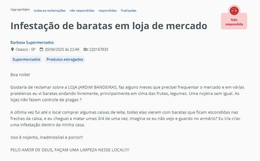 Denúncia contra supermercado em Osasco (Foto Reprodução/Reclame Aqui)