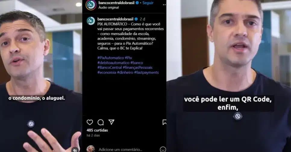 Comunicado do Banco Central sobre o PIX Automático nas redes sociais (Foto Reprodução/Montagem/TV Foco/Instagram)