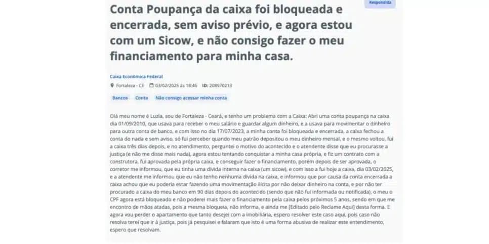 Denúncia de cliente (Foto: Reprodução / Reclame Aqui)