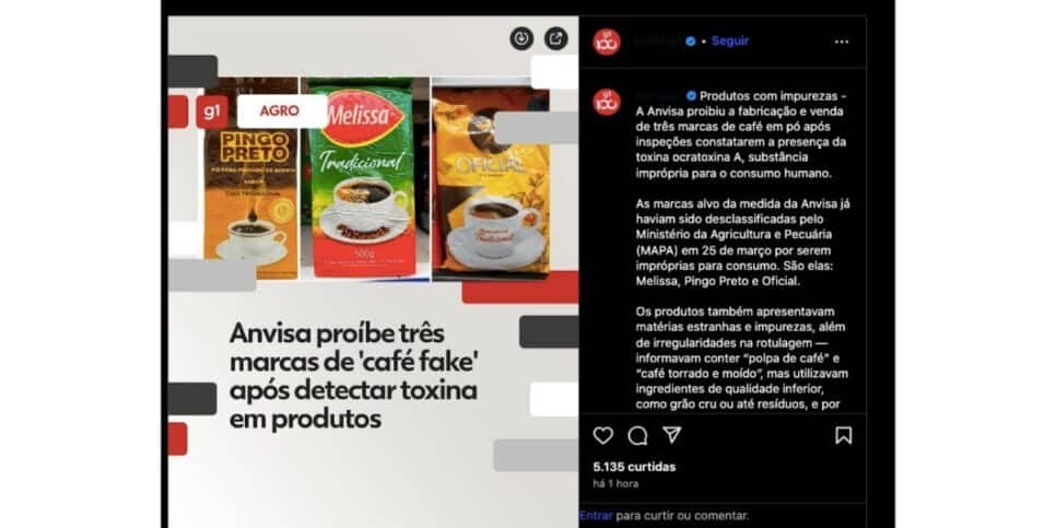 Notícia do G1 (Foto: Reprodução / Instagram) Notícia do G1 (Foto: Reprodução / Instagram)