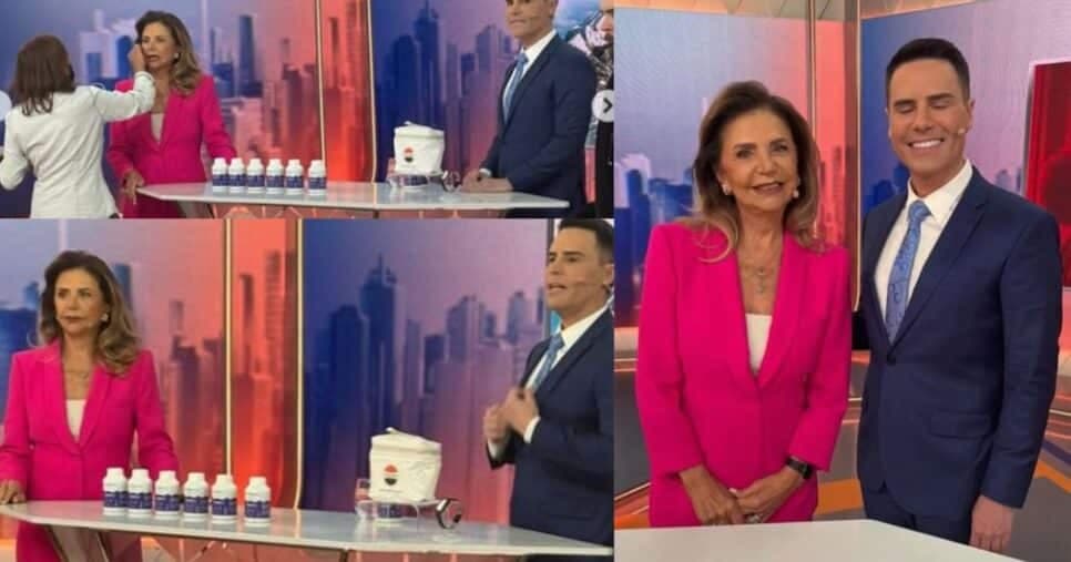 Aracy e Bacci nos bastidores da divulgação publicitária da Top Therm, na Record (Foto Reprodução/Instagram)