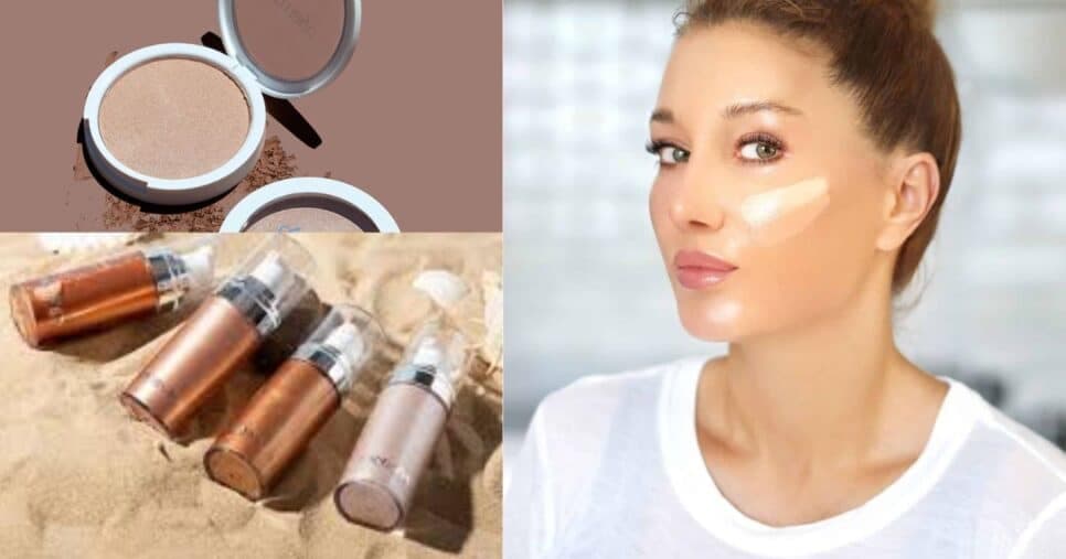 Iluminador em creme ou em pó além de finalizar dá um efeito saudável no rosto (Foto Reprodução/Montagem/Beleza na Web/Canva) Iluminador em creme ou em pó além de finalizar dá um efeito saudável no rosto (Foto Reprodução/Montagem/Beleza na Web/Canva)