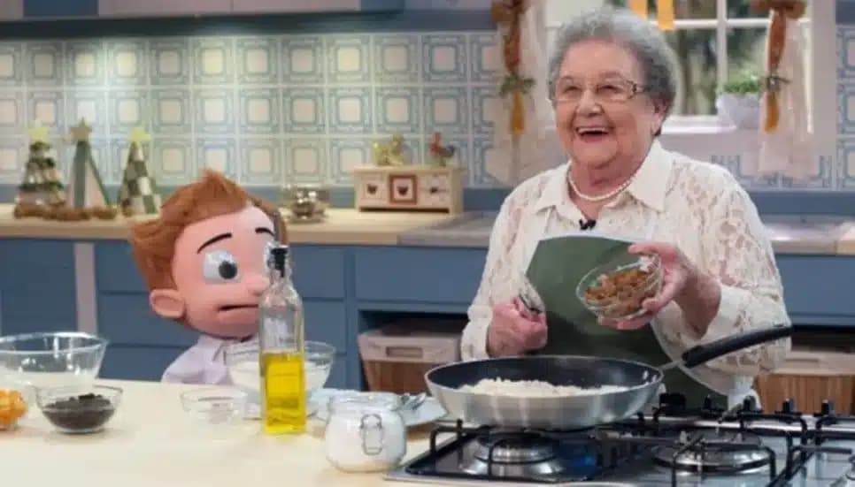 Vovó Palmirinha com seu netinho "Guinho" nos programas de culinária (Foto: Reprodução/ Divulgação)