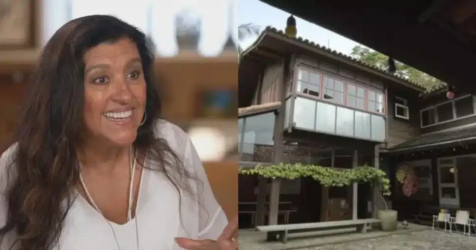 Toda de madeira, capela e coqueiros: Regina Casé abre portas de mansão absurda no RJ
