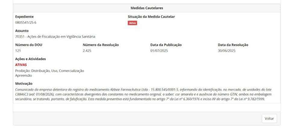 Denúncia contra BOTOX falsificado parte 2 (Foto Reprodução/ANVISA)