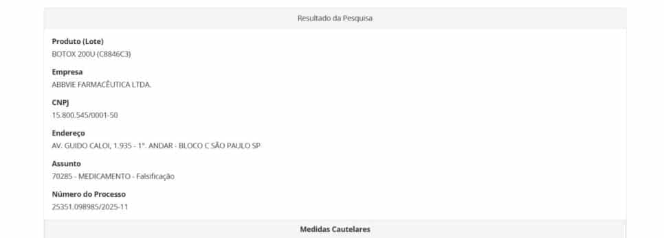 Denúncia contra BOTOX falsificado parte 1 (Foto Reprodução/ANVISA)