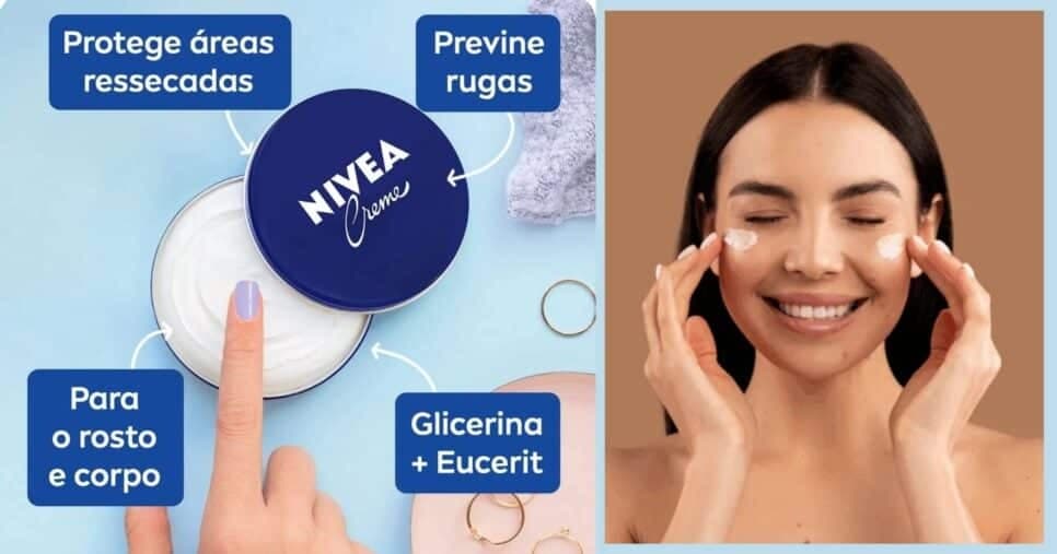 Nivea creme é super fácil se ser inserido em uma rotina de skincare    (Foto Reprodução/Montagem/Lennita/Tv Foco/YouTube)