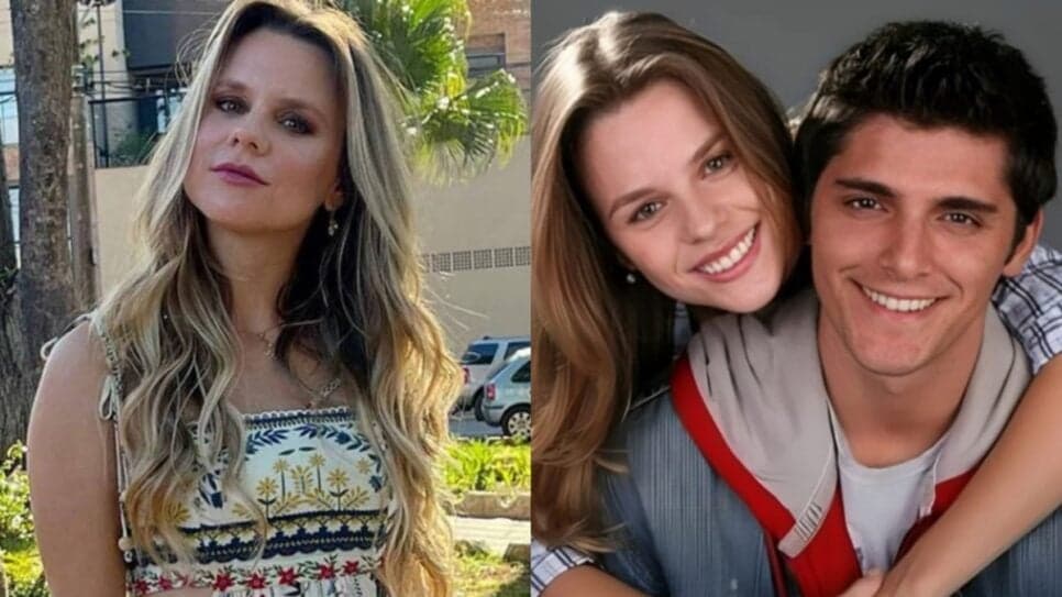 Daniela Carvalho hoje em dia (à esquerda) e no seu tempo de Malhação (à direita) com Bruno Gissoni, seu par no folhetim (Foto: Reprodução/ Instagram/ Divulgação, Globo/ Montagem)