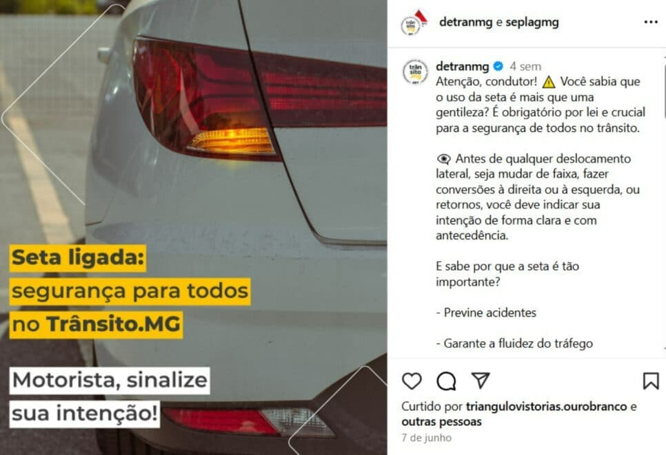 Detran de MG faz alerta nas redes sociais (Foto: Reprodução)