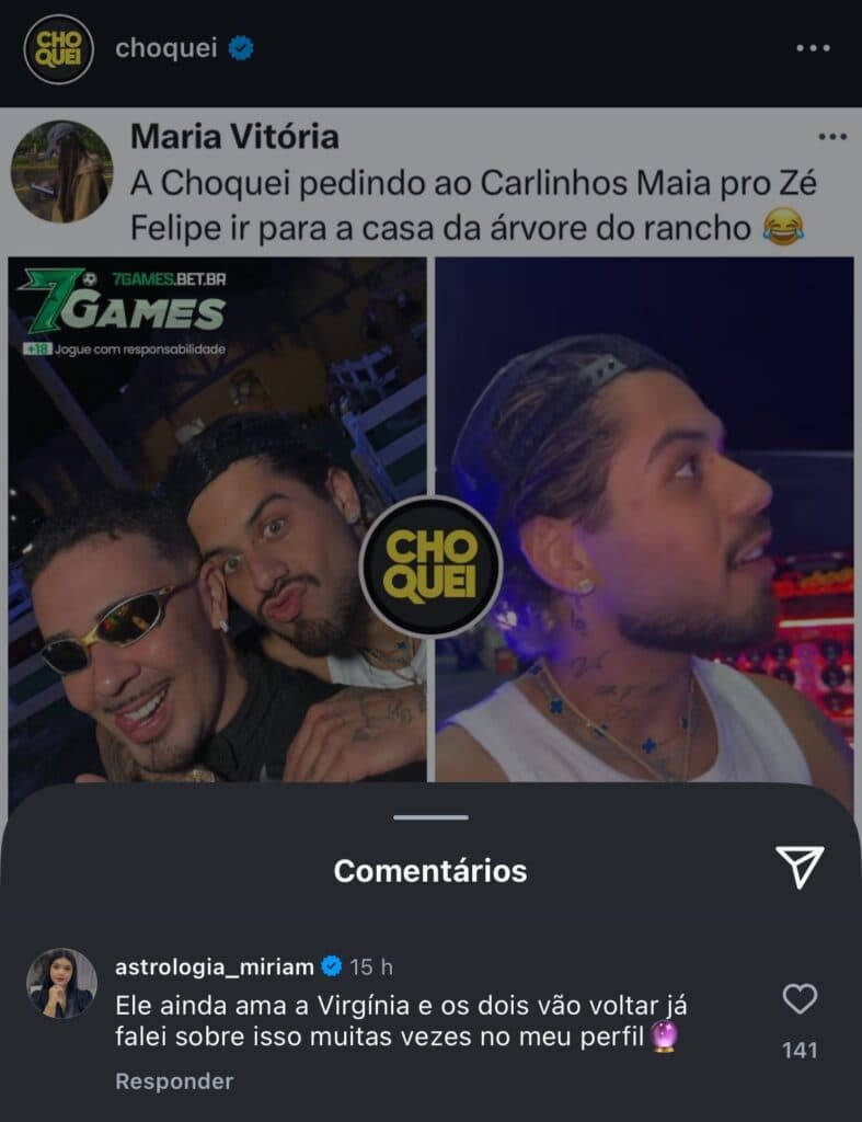 Astróloga faz previsão final de Zé Felipe com Carlinhos - Foto Instagram Astróloga faz previsão final de Zé Felipe com Carlinhos - Foto Instagram