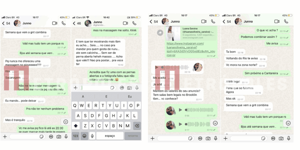 Veja suposta conversa entre Junno Andrade e Luana Saraiva (Foto: Reprodução / Fábia Oliveira. / Metrópoles)