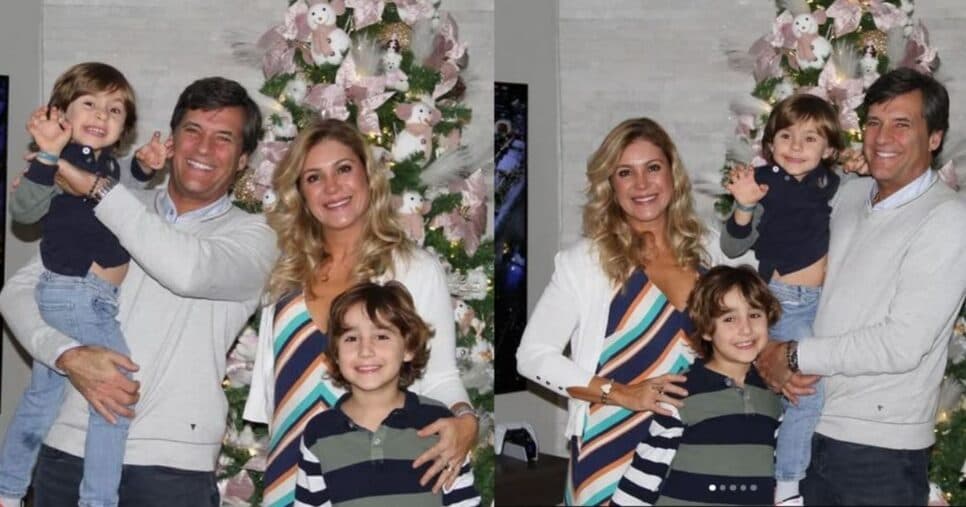 Flávia Freire ao lado do marido e dos filhos (Foto Reprodução/Montagem/Lennita/Tv Foco/Instagram@Flávia Freire Oficial)