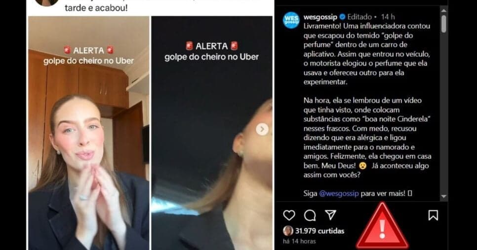 Relato recente sobre o suposto golpe do perfume (Foto Reprodução/Montagem/Instagran/Canva)