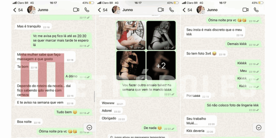 Suposta conversa entre Junno Andrade e Luana Saraiva (Foto: Reprodução / Fábia Oliveira. / Metrópoles)