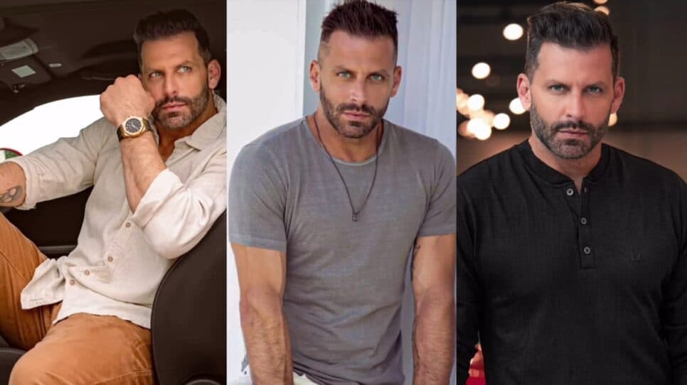 O ator e galã de novelas Henri Castelli, em registros recentes, aos 47 anos, nas suas redes sociais (Foto: Reprodução/ Instagram/ Montagem)