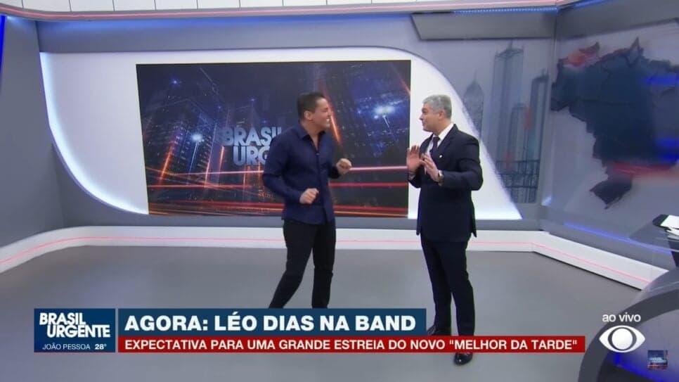 Primeira aparição de Leo Dias como contratado da Band foi no Brasil Urgente, de Joel Datena (Foto: Reprodução/ YouTube)