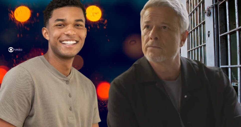 Samuel e ilustração de Jaques na prisão em Dona de Mim (Foto: Reprodução / Globo / Montagem TV Foco)