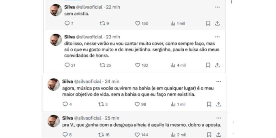 Publicações de Silva no X (Foto: Reprodução / Instagram) Publicações de Silva no X (Foto: Reprodução / Instagram)