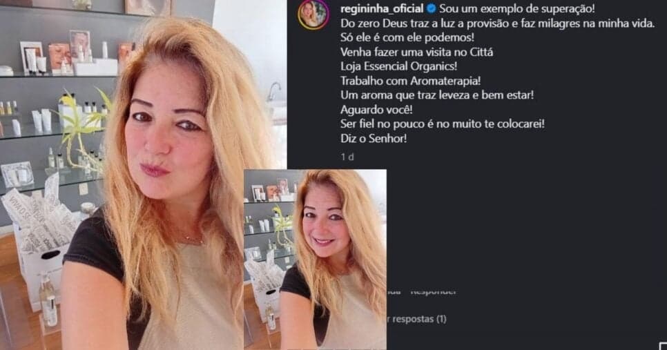 Regininha Poltergeist divulgando seus novos projetos profissionais pelas redes sociais (Foto Reprodução/Instagram/Regininha Oficial)