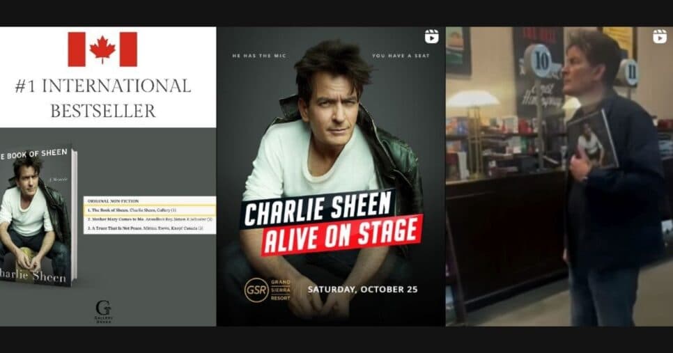Divulgação da obra documental sobre a vida de Charlie Sheen nas redes sociais (Foto Reprodução/Montagem/Instagram/@charliesheen)
