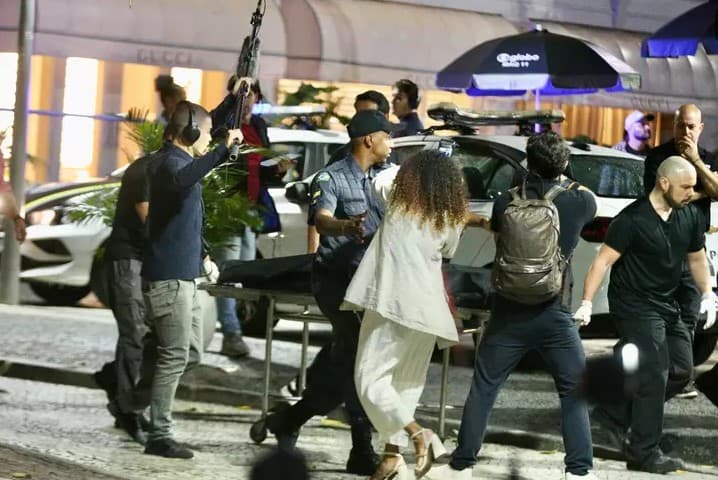 Gravações de cena de morte de Odete Roitman no Rio (Foto: Thiago Martins / AgNews)