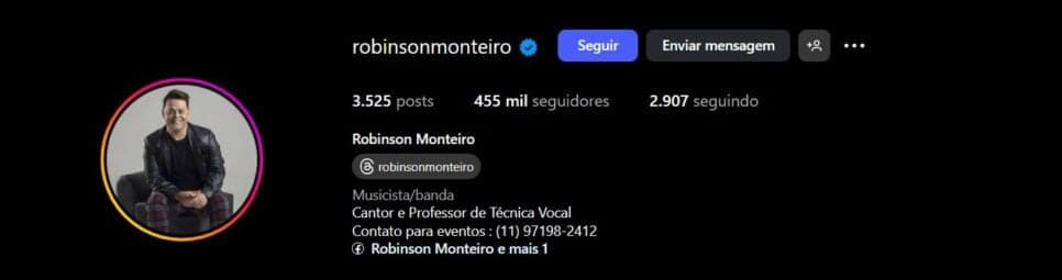 Em seu perfil nas redes sociais ele destaca que trabalha ainda na música e ainda dá aulas de técnicas vocais