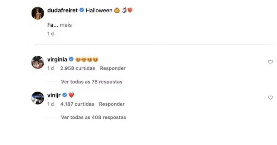 Comentário de Vini Jr (Foto: Reprodução / Instagram) Comentário de Vini Jr (Foto: Reprodução / Instagram)