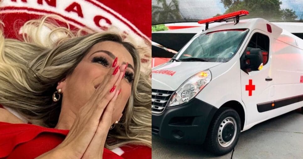 Renata Fan surge em maca de ambulância após derrocada e lamenta: "Não aguento mais sofrer"