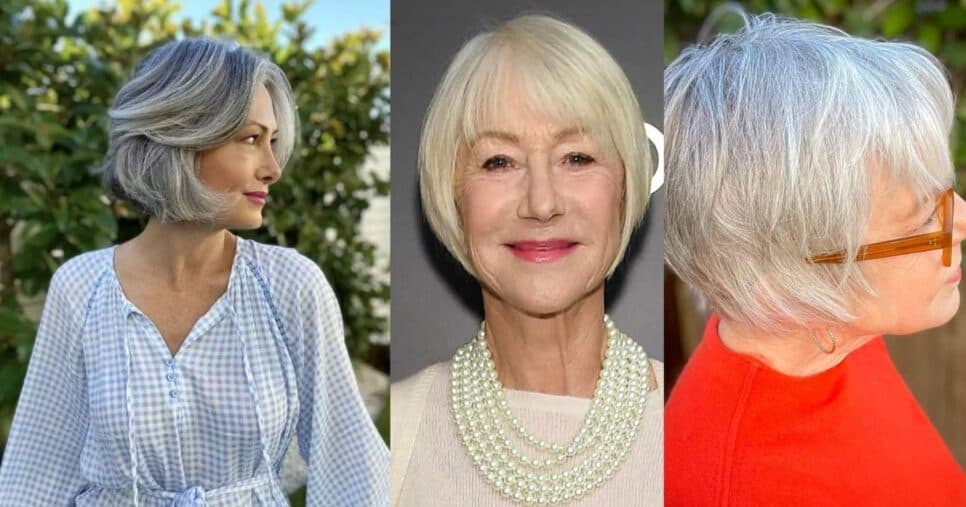 French Bob em cabelos brancos e grisalhos (Foto Reprodução/Montagem/Lennita/TV Foco/Pinterest)