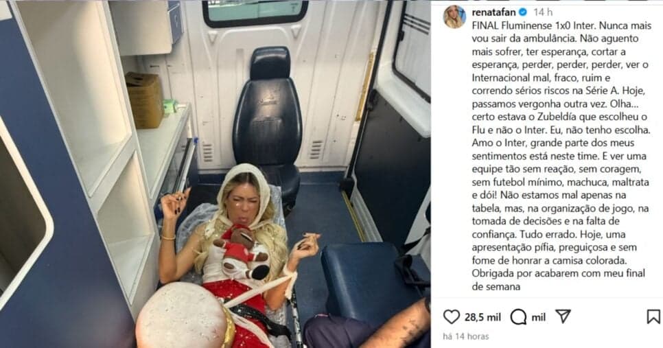 Renata Fan faz publicação sobre o Inter - Foto: Instagram Renata Fan faz publicação sobre o Inter - Foto: Instagram