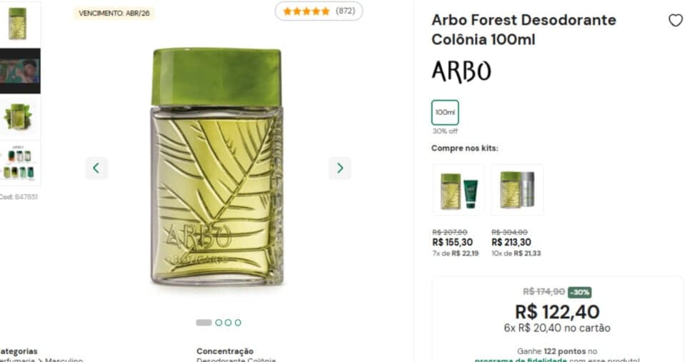 Arbo Forest Desodorante Colônia 100ml (Foto: Reprodução)