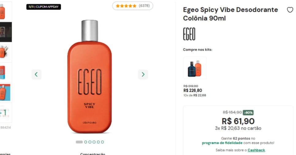 Egeo Spicy Vibe Desodorante Colônia 90ml (Foto: Reprodução)