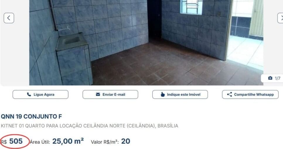 Aluguel de Kitnet na Ceilândia (DF) - (Foto Reprodução/DF Imóveis)